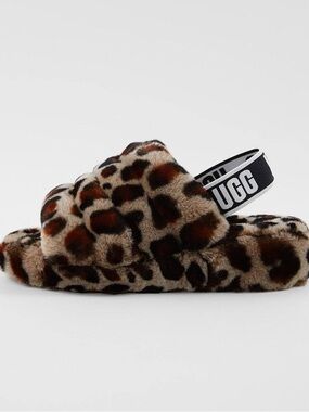 Ugg fluff yeah leopard fur slides Slingback sandals brand new sz 9
